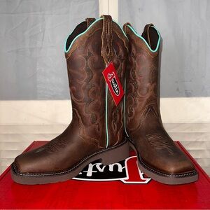 Justin Women’s Raya Brown Water Buffalo Boots Size 10B Square Toe Cowgirl